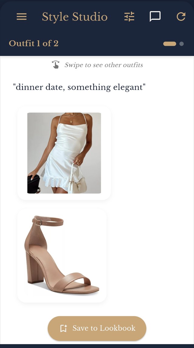 An outfit Muse pulled together for a dinner date, shown in the LuxeList app